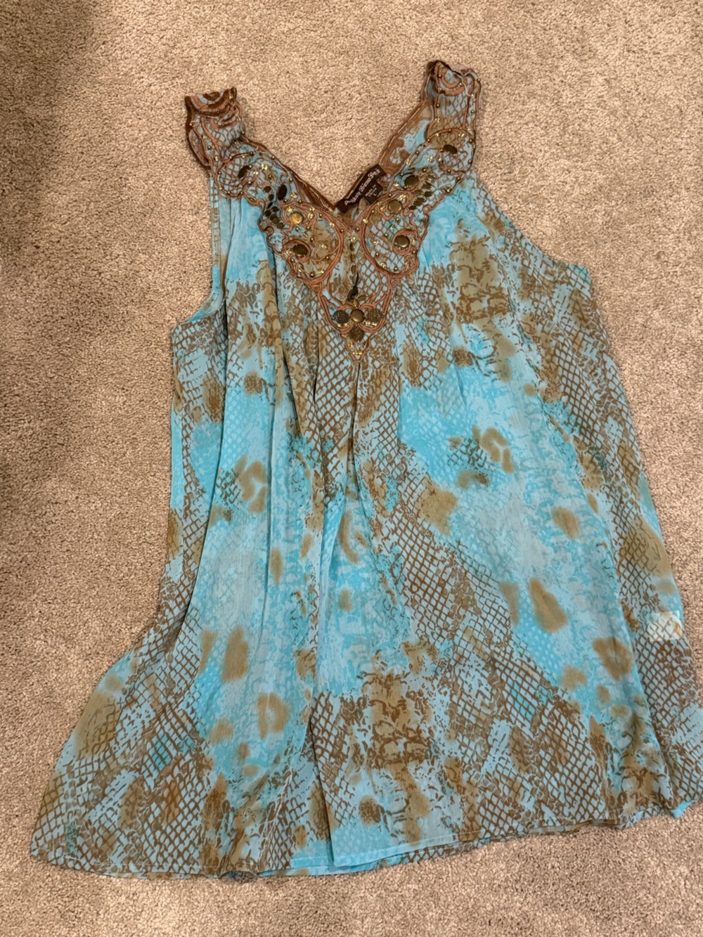Turquoise and Brown Embellished Maxi Tank Top